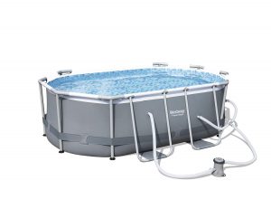Bestway 9'10" x 6'6" x 33" Power Steel Oval Frame Above Ground Swimming Pool