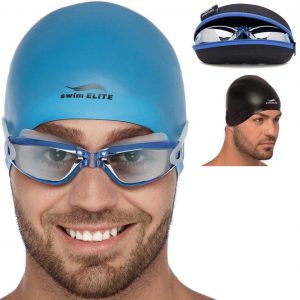 Adult Swim Goggles for Men and Women + Reversible Swimming Cap + Protective Case Set | Swimming Pool Goggles - Underwater Goggles - Swimming Glasses & Swim Goggles for Women & Men | Goggles Adult