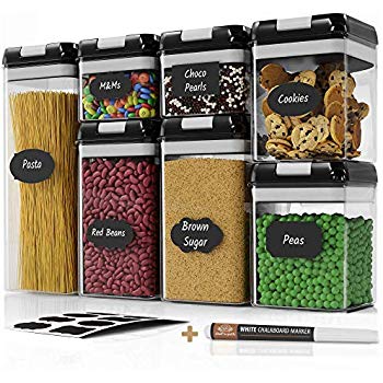 Chef's Path Airtight Food Storage Container Set - 7 PC Set - 10 Chalkboard Labels & Marker - Kitchen & Pantry Containers - BPA-Free