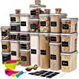 LARGEST Set of 52 Pc Food Storage Containers (26 Container Set) Shazo Airtight Dry Food Space Saver w Interchangeable Lid, 14 Measuring Cups + Spoons, Chalkboard Labels + Marker - One Lid Fits All
