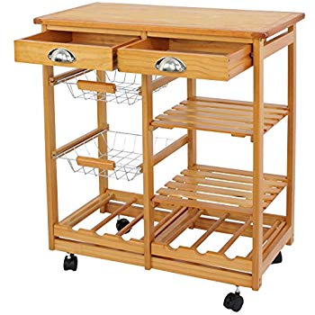 Nova Microdermabrasion Rolling Wood Kitchen Island Storage Trolley Utility Cart Rack